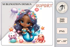 Explore our delightful mermaid watercolor clipart, perfect for invitations, greeting cards, scrapbooking, and seasonal crafts. Ideal for sublimation designs on transparent backgrounds, as well as birthday cards, T-shirt designs, children's prints and deco