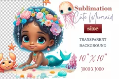 Explore our delightful mermaid watercolor clipart, perfect for invitations, greeting cards, scrapbooking, and seasonal crafts. Ideal for sublimation designs on transparent backgrounds, as well as birthday cards, T-shirt designs, children's prints and deco