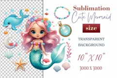 Explore our delightful mermaid watercolor clipart, perfect for invitations, greeting cards, scrapbooking, and seasonal crafts. Ideal for sublimation designs on transparent backgrounds, as well as birthday cards, T-shirt designs, children's prints and deco