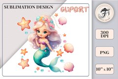 Explore our delightful mermaid watercolor clipart, perfect for invitations, greeting cards, scrapbooking, and seasonal crafts. Ideal for sublimation designs on transparent backgrounds, as well as birthday cards, T-shirt designs, children&#039;s prints and deco