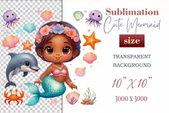 Explore our delightful mermaid watercolor clipart, perfect for invitations, greeting cards, scrapbooking, and seasonal crafts. Ideal for sublimation designs on transparent backgrounds, as well as birthday cards, T-shirt designs, children's prints and deco