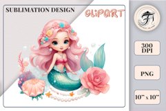 Explore our delightful mermaid watercolor clipart, perfect for invitations, greeting cards, scrapbooking, and seasonal crafts. Ideal for sublimation designs on transparent backgrounds, as well as birthday cards, T-shirt designs, children&#039;s prints and deco