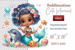 Explore our delightful mermaid watercolor clipart, perfect for invitations, greeting cards, scrapbooking, and seasonal crafts. Ideal for sublimation designs on transparent backgrounds, as well as birthday cards, T-shirt designs, children's prints and deco