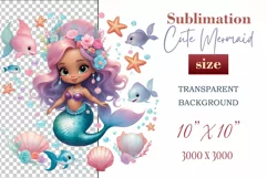 Explore our delightful mermaid watercolor clipart, perfect for invitations, greeting cards, scrapbooking, and seasonal crafts. Ideal for sublimation designs on transparent backgrounds, as well as birthday cards, T-shirt designs, children's prints and deco