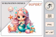Explore our delightful mermaid watercolor clipart, perfect for invitations, greeting cards, scrapbooking, and seasonal crafts. Ideal for sublimation designs on transparent backgrounds, as well as birthday cards, T-shirt designs, children's prints and deco