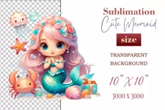 Explore our delightful mermaid watercolor clipart, perfect for invitations, greeting cards, scrapbooking, and seasonal crafts. Ideal for sublimation designs on transparent backgrounds, as well as birthday cards, T-shirt designs, children's prints and deco