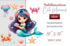 Explore our delightful mermaid watercolor clipart, perfect for invitations, greeting cards, scrapbooking, and seasonal crafts. Ideal for sublimation designs on transparent backgrounds, as well as birthday cards, T-shirt designs, children&#039;s prints and deco