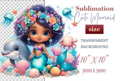 Explore our delightful mermaid watercolor clipart, perfect for invitations, greeting cards, scrapbooking, and seasonal crafts. Ideal for sublimation designs on transparent backgrounds, as well as birthday cards, T-shirt designs, children&#039;s prints and deco