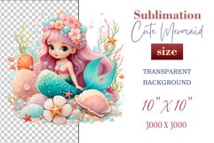 Explore our delightful mermaid watercolor clipart, perfect for invitations, greeting cards, scrapbooking, and seasonal crafts. Ideal for sublimation designs on transparent backgrounds, as well as birthday cards, T-shirt designs, children&#039;s prints and deco