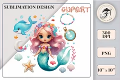 Explore our delightful mermaid watercolor clipart, perfect for invitations, greeting cards, scrapbooking, and seasonal crafts. Ideal for sublimation designs on transparent backgrounds, as well as birthday cards, T-shirt designs, children's prints and deco