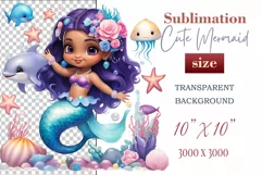 Explore our delightful mermaid watercolor clipart, perfect for invitations, greeting cards, scrapbooking, and seasonal crafts. Ideal for sublimation designs on transparent backgrounds, as well as birthday cards, T-shirt designs, children's prints and deco