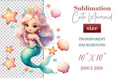 Explore our delightful mermaid watercolor clipart, perfect for invitations, greeting cards, scrapbooking, and seasonal crafts. Ideal for sublimation designs on transparent backgrounds, as well as birthday cards, T-shirt designs, children&#039;s prints and deco