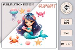 Explore our delightful mermaid watercolor clipart, perfect for invitations, greeting cards, scrapbooking, and seasonal crafts. Ideal for sublimation designs on transparent backgrounds, as well as birthday cards, T-shirt designs, children&#039;s prints and deco