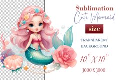 Explore our delightful mermaid watercolor clipart, perfect for invitations, greeting cards, scrapbooking, and seasonal crafts. Ideal for sublimation designs on transparent backgrounds, as well as birthday cards, T-shirt designs, children&#039;s prints and deco