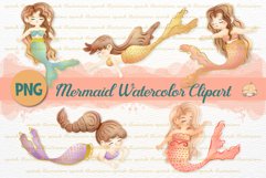 Cute Mermaid Watercolor Clipart Set Product Image 1