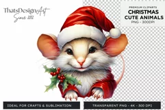 Cute Mice clipart, Christmas mouse PNG for Sublimation Product Image 1