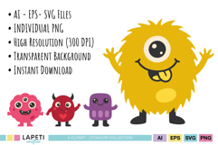 Friendly monster birthday graphics for printable invitations cupcake toppers and tags