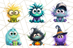 Cute Cartoon Monsters Clipart PNG Halloween Sitting Monsters Product Image 7