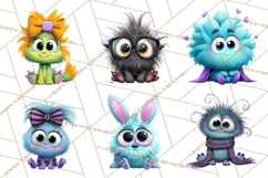 Cute Cartoon Monsters Clipart PNG Halloween Sitting Monsters Product Image 6