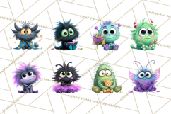 Cute Cartoon Monsters Clipart PNG Halloween Sitting Monsters Product Image 2