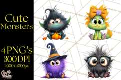 Cute Cartoon Monsters Clipart PNG Halloween Sitting Monsters Product Image 1