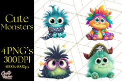 Cute Cartoon Monsters Clipart PNG Halloween Sitting Monsters Product Image 1