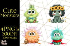 Cute Cartoon Monsters Clipart PNG Halloween Sitting Monsters Product Image 1