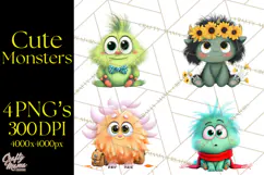 Cute Cartoon Monsters Clipart PNG Halloween Sitting Monsters Product Image 1