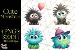Cute Cartoon Monsters Clipart PNG Halloween Sitting Monsters Product Image 1