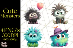 Cute Cartoon Monsters Clipart PNG Halloween Sitting Monsters Product Image 1