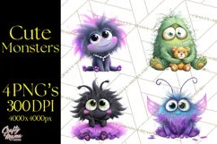 Cute Cartoon Monsters Clipart PNG Halloween Sitting Monsters Product Image 1