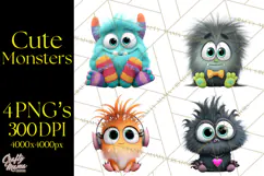 Cute Cartoon Monsters Clipart PNG Halloween Sitting Monsters Product Image 1