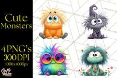 Cute Cartoon Monsters Clipart PNG Halloween Sitting Monsters Product Image 1