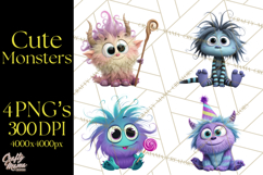 Cute Cartoon Monsters Clipart PNG Halloween Sitting Monsters Product Image 1