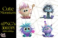 Cute Cartoon Monsters Clipart PNG Halloween Sitting Monsters Product Image 1