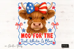Moo For The Red White & Blue Funny PNG | 4th Of July PNG Product Image 4