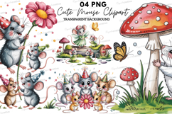 Cute Mouse Clipart PNG, Watercolor Mice Illustration Product Image 1