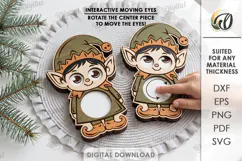 Christmas Elf Moving Eyes Toy Laser Cut. Kids Toy SVG Product Image 1