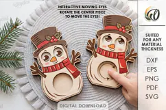 Snowman Moving Eyes Toy Laser Cut. Interactive Kids Toy SVG Product Image 1