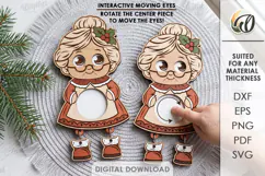 Mrs. Claus Moving Eyes Toy Laser Cut. Kids Toy SVG Product Image 1