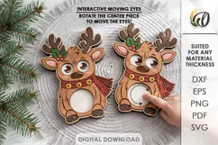 Reindeer Moving Eyes Toy Laser Cut. Interactive Kids Toy SVG Product Image 1
