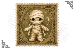 Cute Mummy Character Halloween Postage Stamp PNG Product Image 1