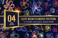 Cute Neon Flowers Seamless Pattern Digital Paper Product Image 1