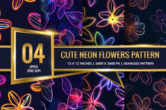 Cute Neon Flowers Seamless Pattern Digital Paper Product Image 1