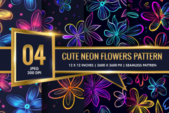 Cute Neon Flowers Seamless Pattern Digital Paper Product Image 1