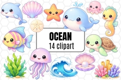 Cute Ocean Clipart Set - Ocean Clipart Bundle