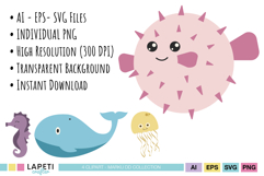 Sea creature nursery illustrations for kids projects