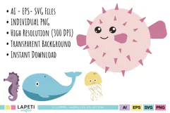 Sea creature nursery illustrations for kids projects