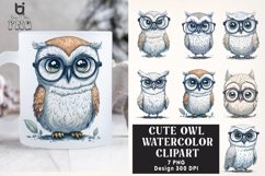 Cute Owl Watercolor Clipart, Owl Mug Sublimation PNG Design Product Image 1