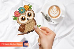 Cute Owl With Flower Sticker, Floral Owl Illustration Product Image 1